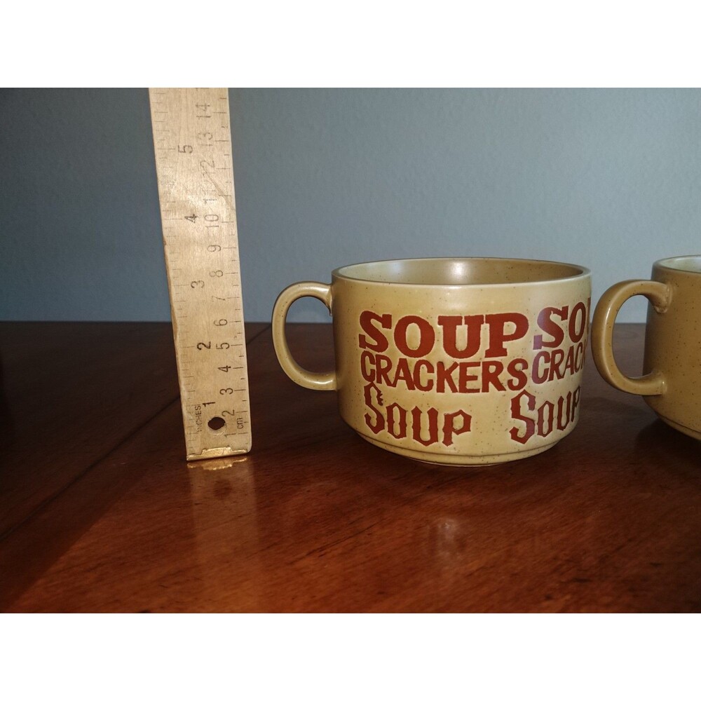 Lot 4x Vintage 1970’s Soup & Crackers Mom Dad Speckled Stoneware Mugs Japan Tan - Picture 3 of 15